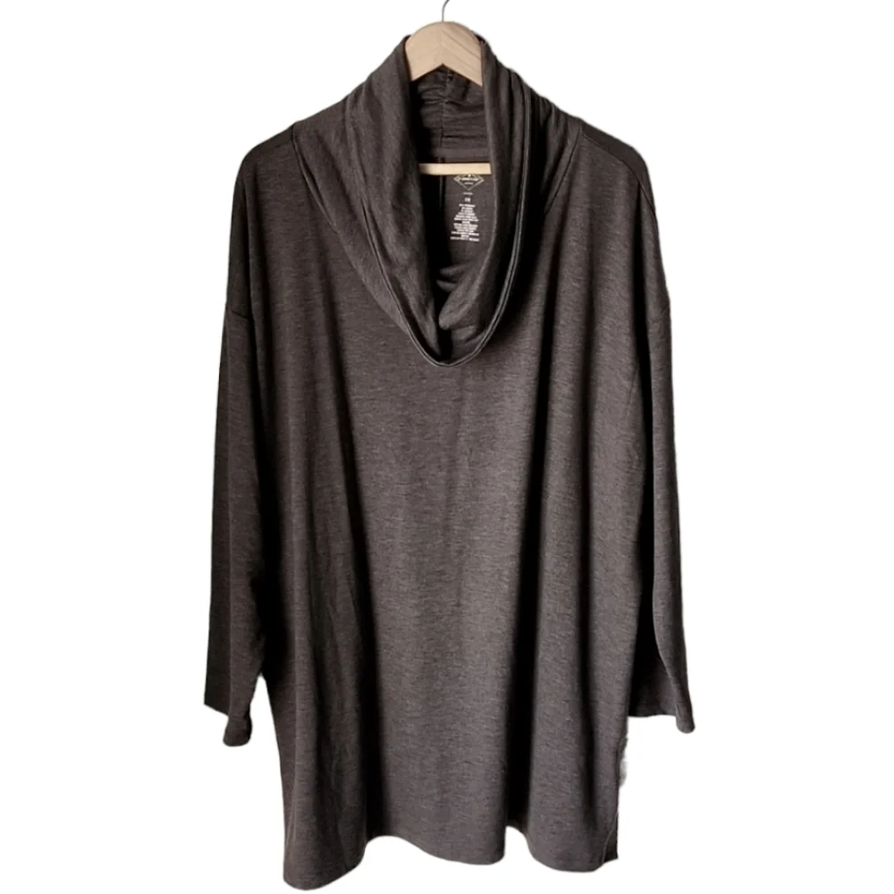 ST JOHNS BAY Gray Cowl Neck Knit Top 2X 3X Heathered Long Sleeve Sweater